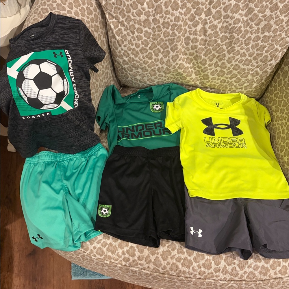 Under Armour Kids' Neon Yellow, Teal & Black Active Tee and Shorts Bundle